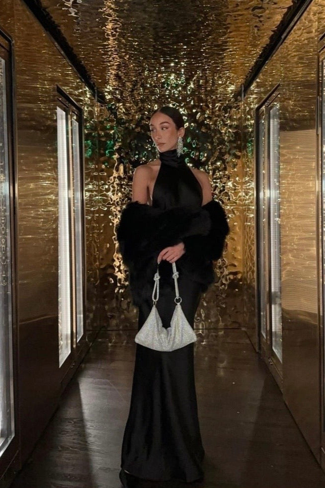 Elegantes Satin-Maxikleid mit Rückenbindung - Lonissa