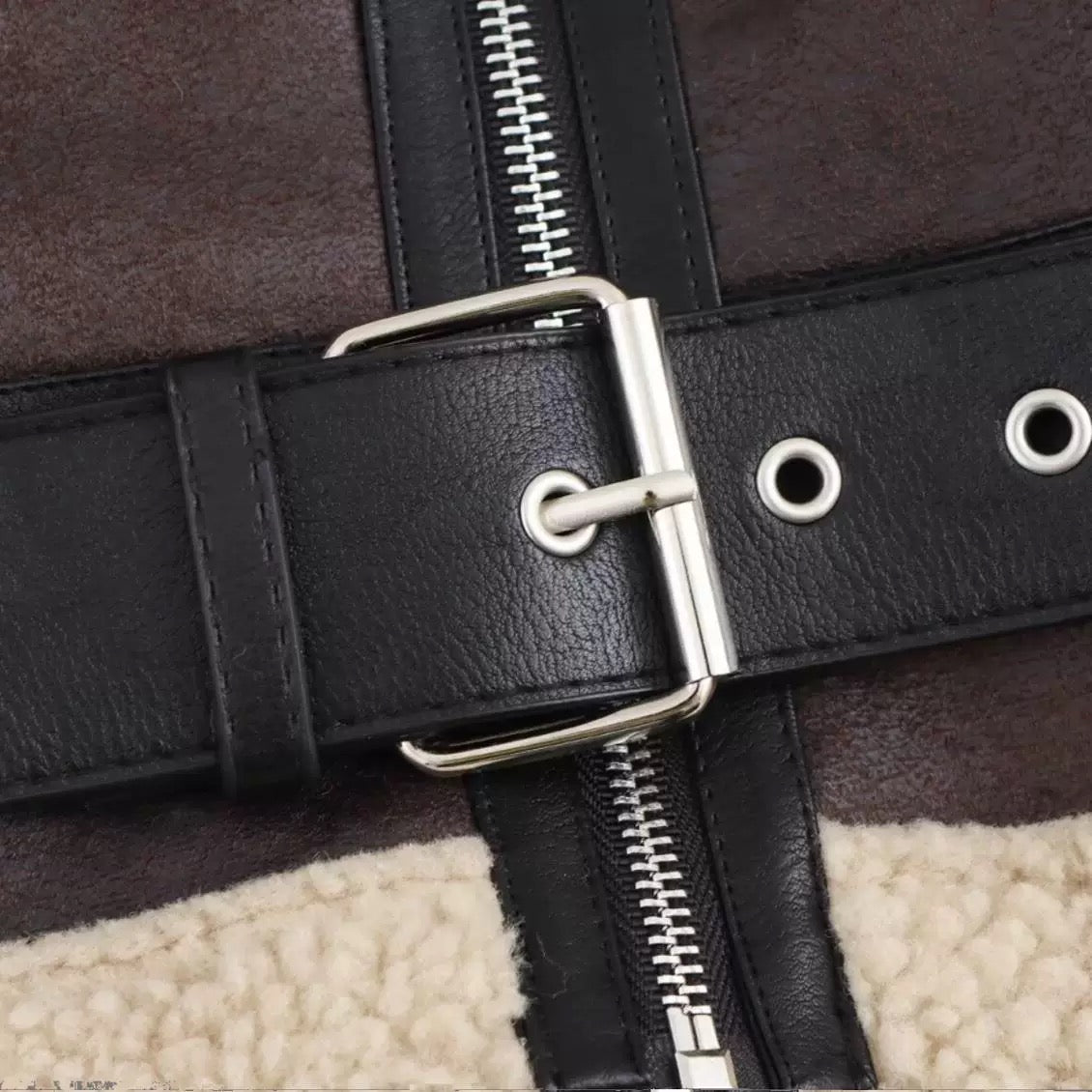 Kunstleder-Pilotenjacke mit kuscheliger Woll-Optik-Fütterung - Lonissa