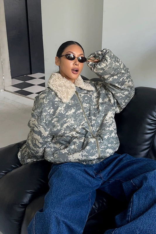 Oversized  Bomberjacke im Camouflage-Muster - Lonissa