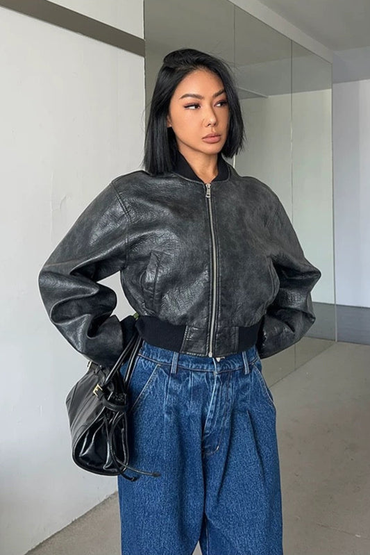 Trendige kurze Kunstlederjacke - Lonissa