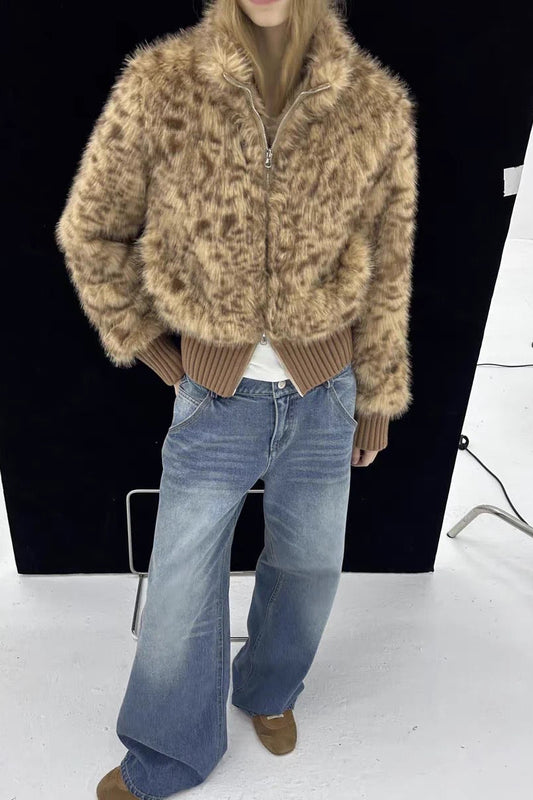 Kunstpelzjacke mit Leo-Print - Lonissa