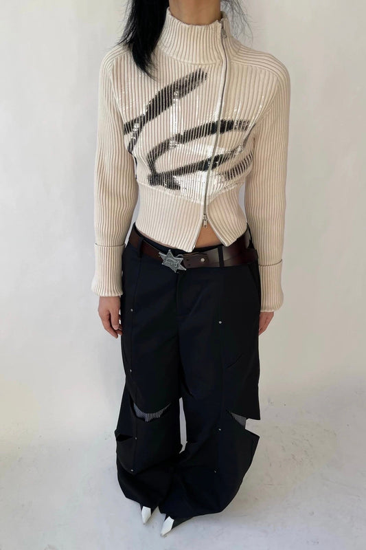 Streetwear Strickjacke mit Asymmetrischen Reißverschluss - Lonissa