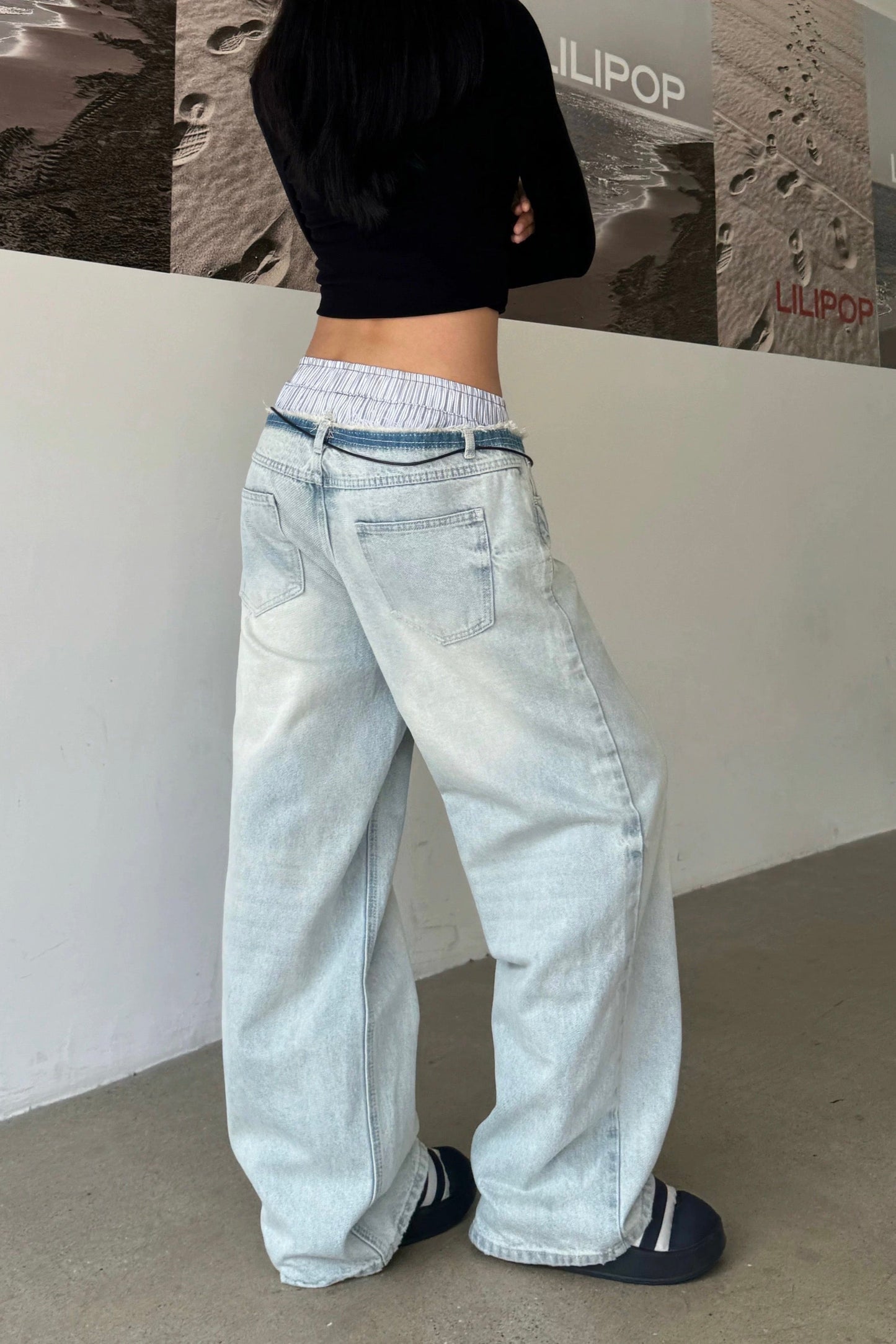 Oversized Boxer Waist Baggy Jeans - Lonissa