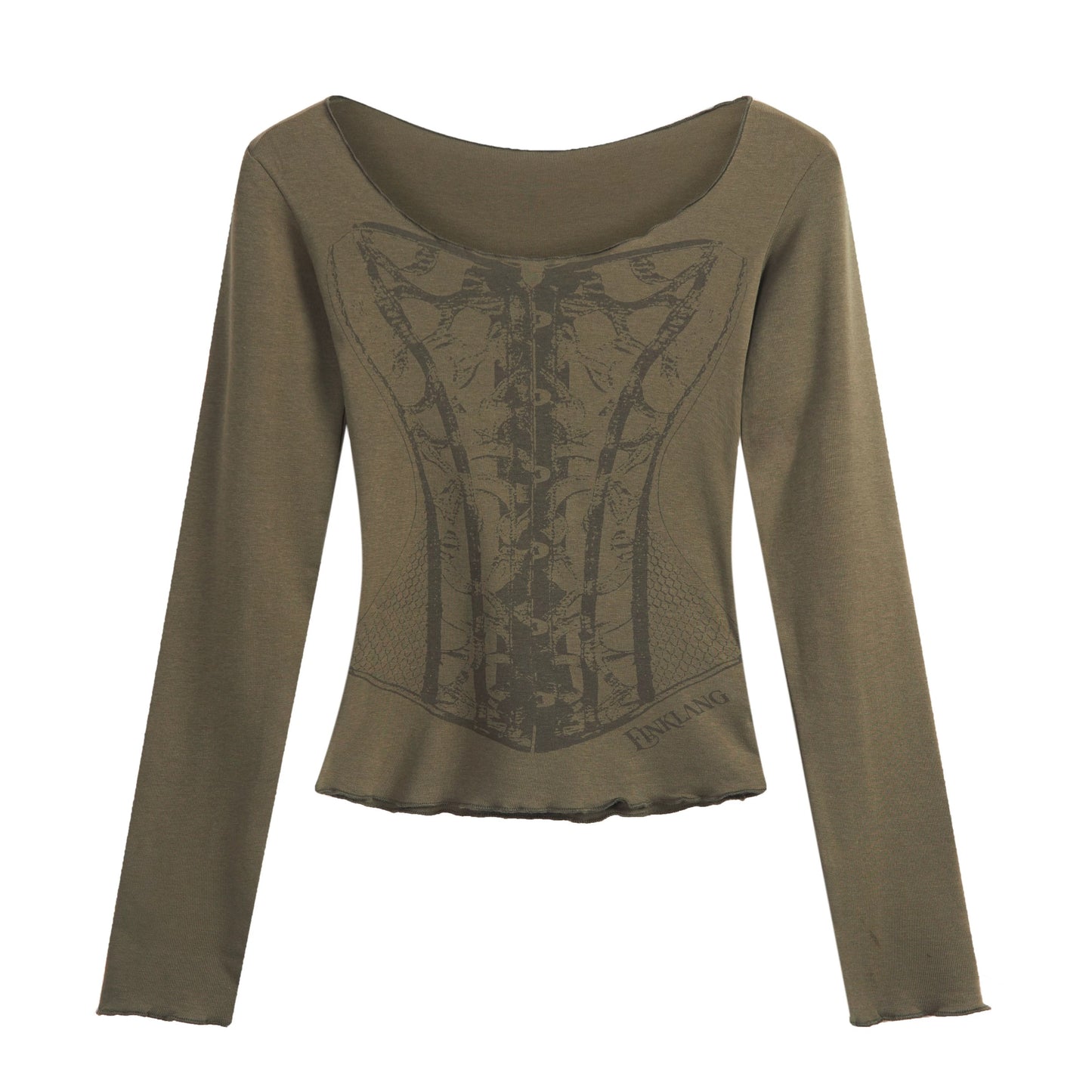 Schulterfreies Langarmshirt mit Print - Lonissa