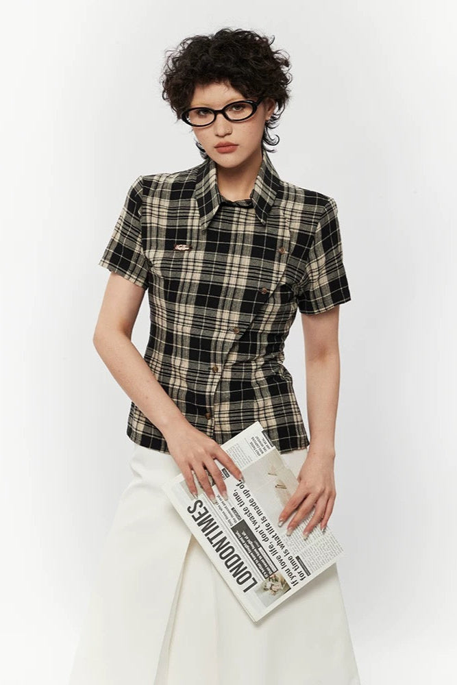 Kariertes schmales Kurzarmhemd - Lonissa