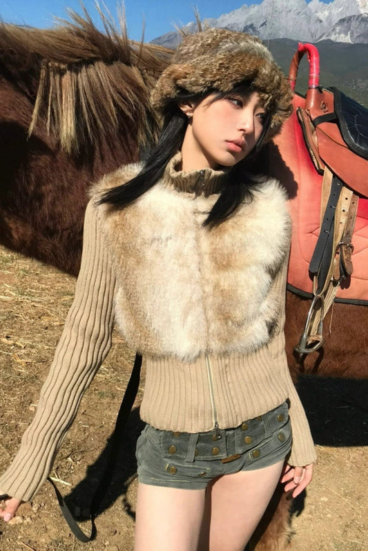 Strickjacke mit Kunstpelz Weste - Lonissa