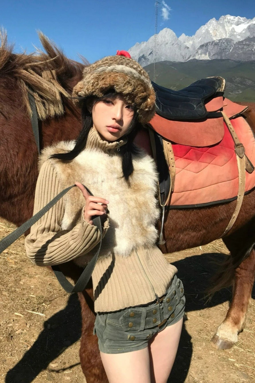 Strickjacke mit Kunstpelz Weste - Lonissa