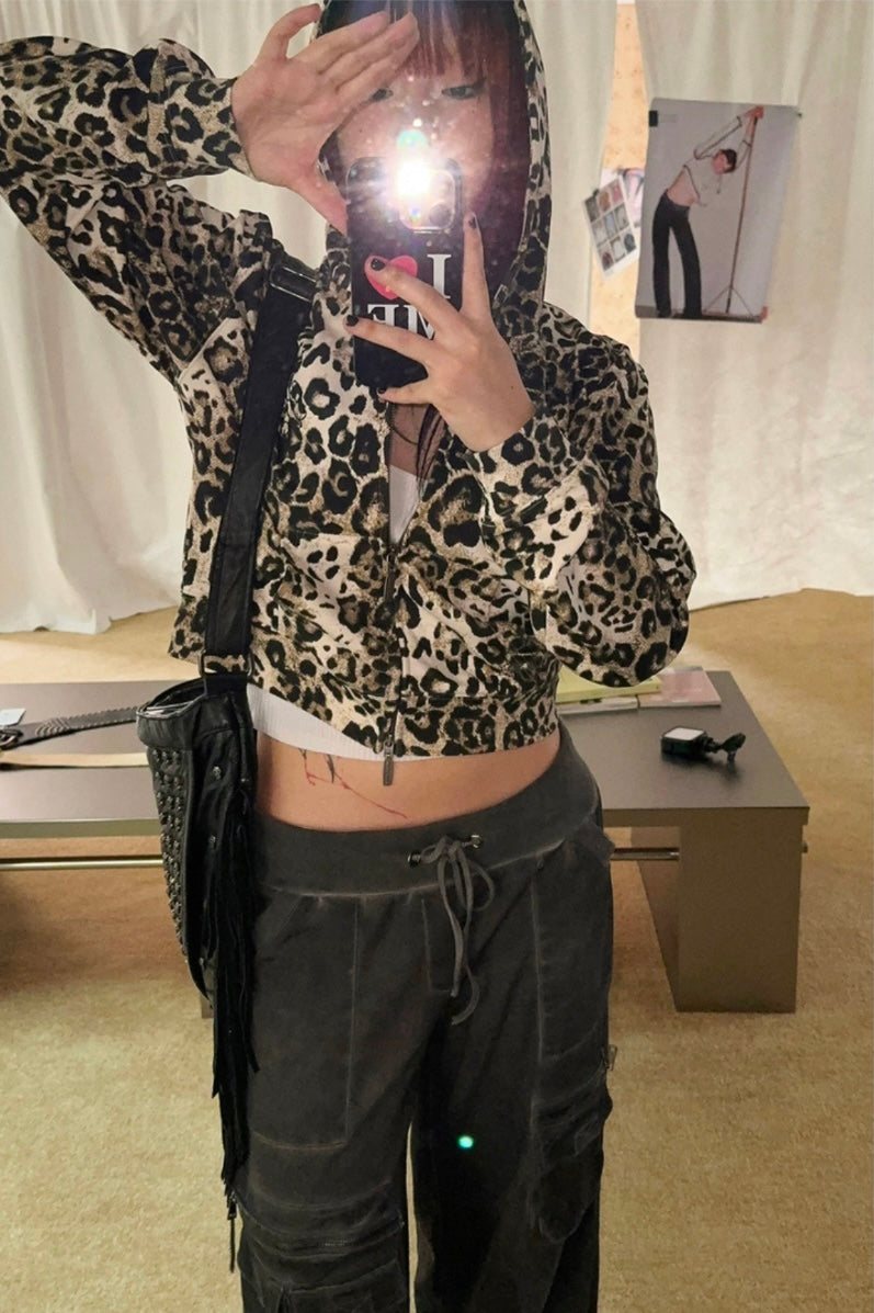 Leo-Print Sweatjacke mit Kapuze - Lonissa