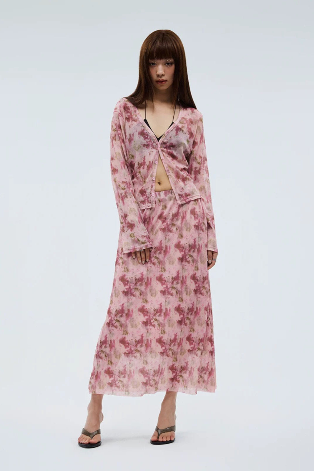 Leichte Mesh-Cardigan-Bluse mit Blumenmuster - Lonissa